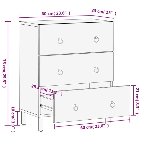 Страничен шкаф 60x33x75 см манго масивно дърво