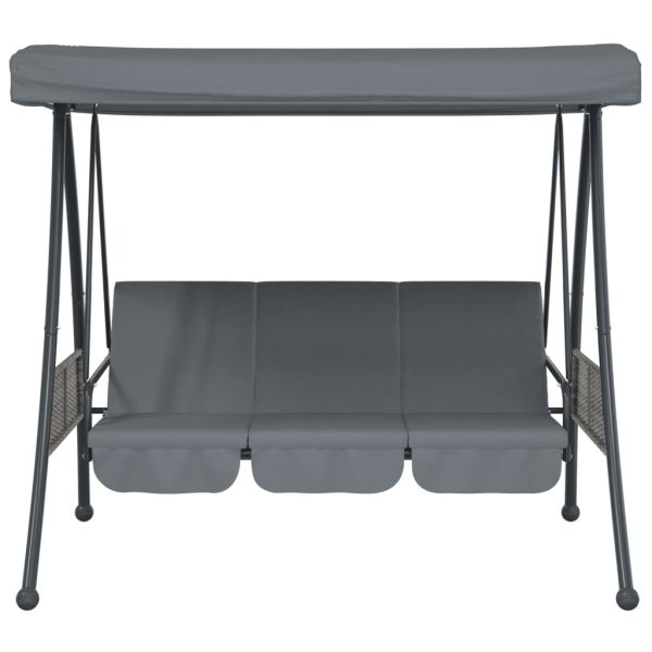 Градинска пейка-люлка с регулируем навес, тъмносиво, стомана