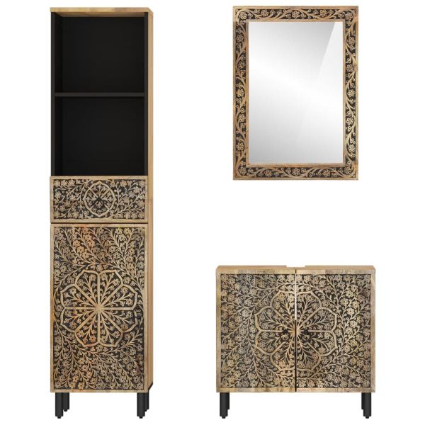 Комплект мебели за баня, 3 части, масивна мангова дървесина