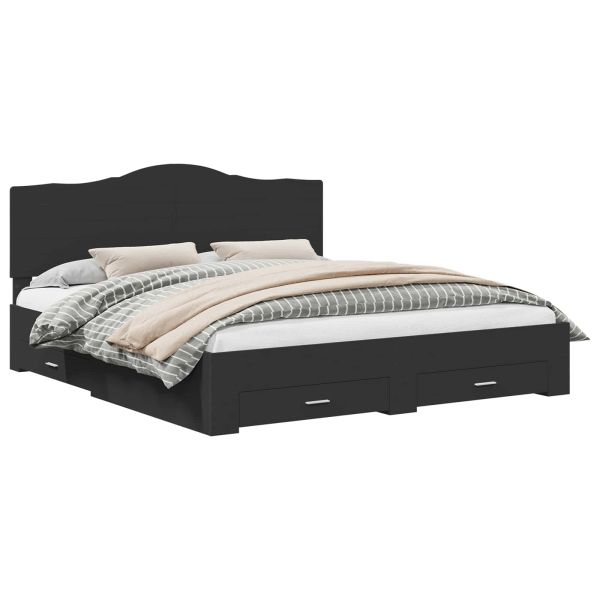 Рамка за легло с таблото Черно 200 x 200 cm Инженерно дърво