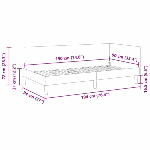 Ъглова рамка за легло Таупе 90 см x 190 см Тъкан и шперплат