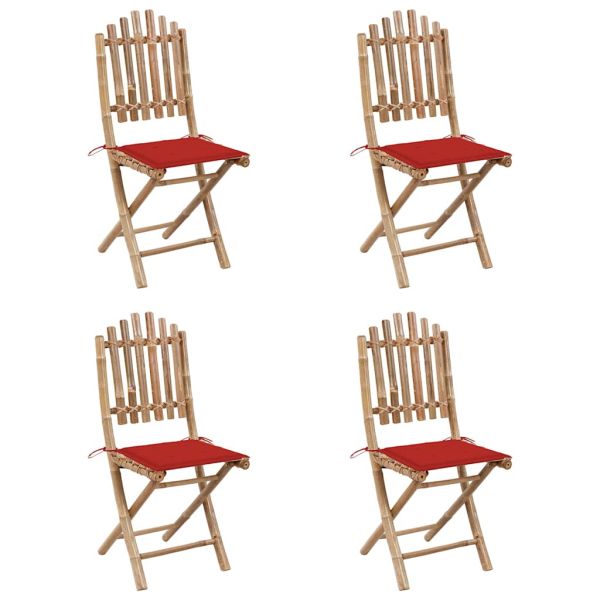 Градински трапезен комплект сгъваем възглавници 5 части бамбук