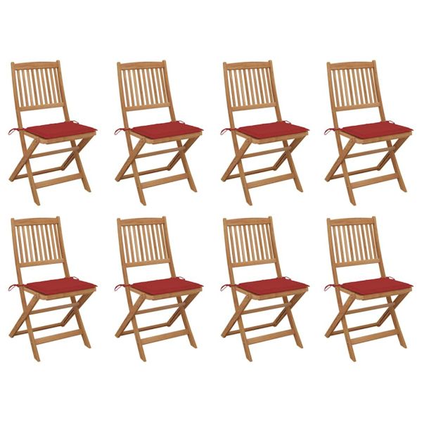 Сгъваеми градински столове с възглавници 8 бр акация масив