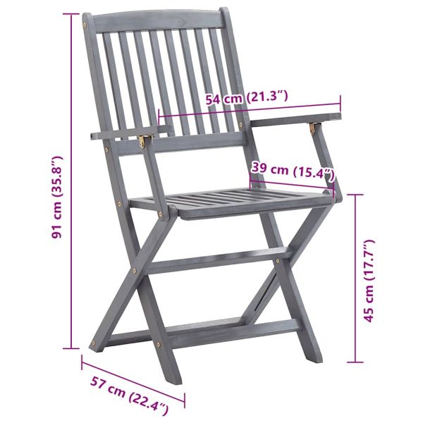 Сгъваеми градински столове, 8 бр, с възглавници, акация масив