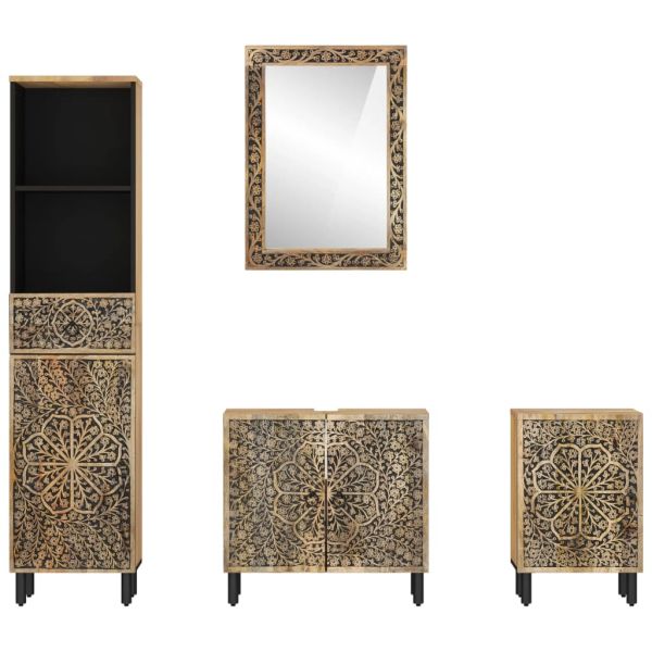 Комплект мебели за баня, 4 части, масивна мангова дървесина