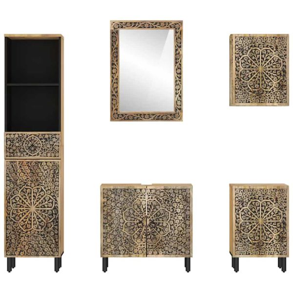 Комплект мебели за баня, 5 части, масивна мангова дървесина