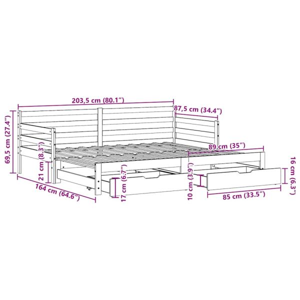 Дневно легло с уширение и чекмеджета, без матрак, 80x200 см