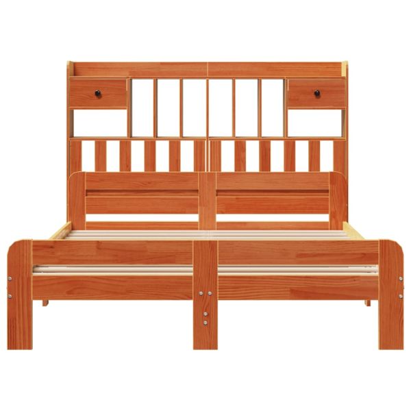 Легло с етажерка за книги, без матрак, 140x200 см, бор масив