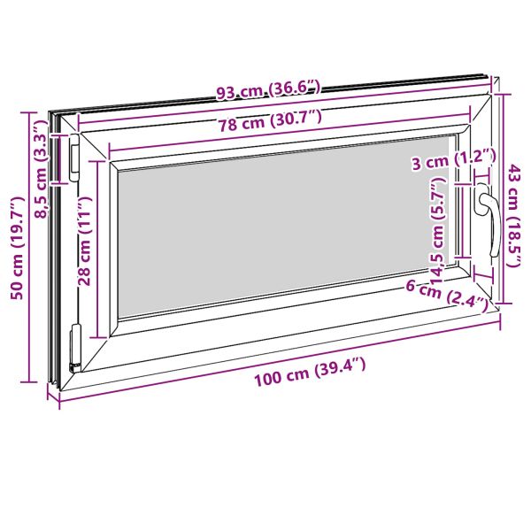 Прозорец за мазе RISOR Бял 100 x 50 cm PVC и стъкло