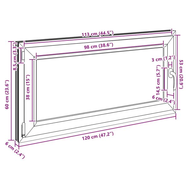 Прозорец за мазе RISOR 120 x 60 cm PVC и стъкло Бяло