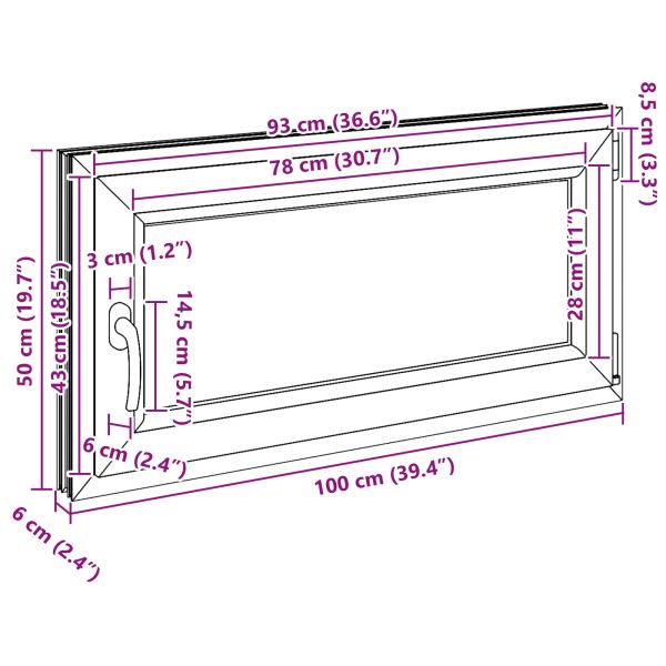 Прозорец за мазе RISOR 100 x 50 cm PVC и стъкло Антрацит