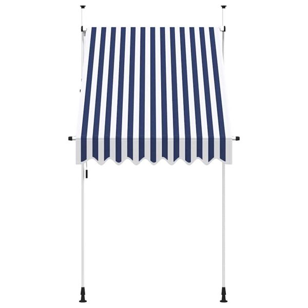 Ръчно прибиращ се сенник, 150 см, синьо и бяло