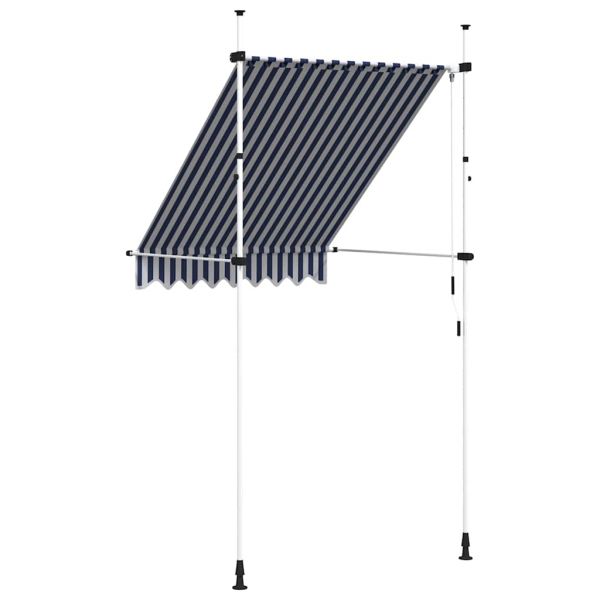 Ръчно прибиращ се сенник, 150 см, синьо и бяло