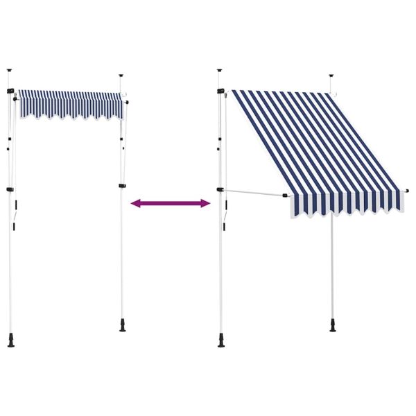 Ръчно прибиращ се сенник, 150 см, синьо и бяло