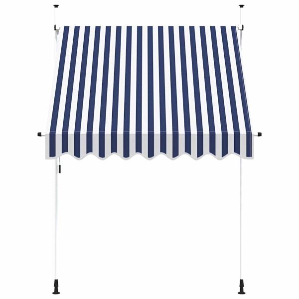 Ръчно прибиращ се сенник, 200 см, синьо-бели ивици
