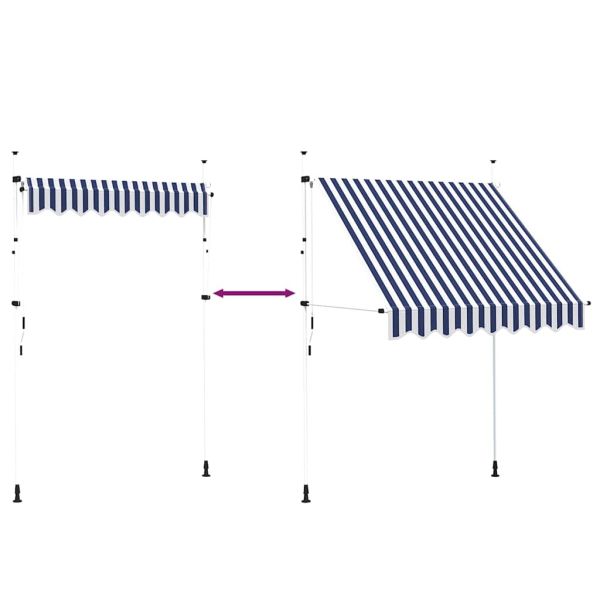 Ръчно прибиращ се сенник, 200 см, синьо-бели ивици