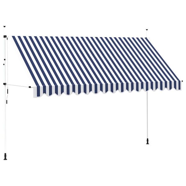 Ръчно прибиращ се сенник, 400 см, синьо-бели ивици