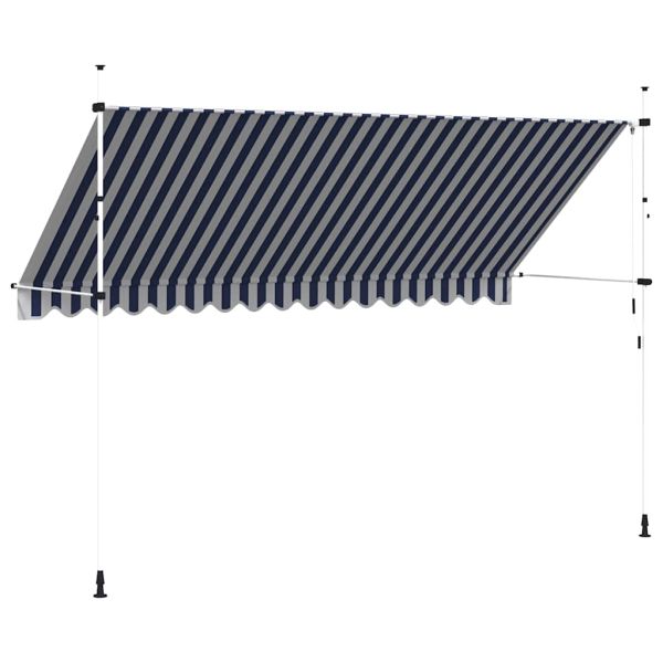 Ръчно прибиращ се сенник, 400 см, синьо-бели ивици