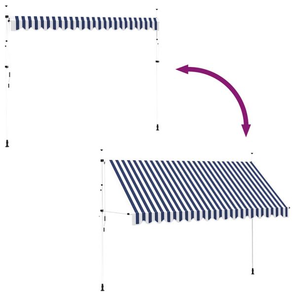 Ръчно прибиращ се сенник, 400 см, синьо-бели ивици