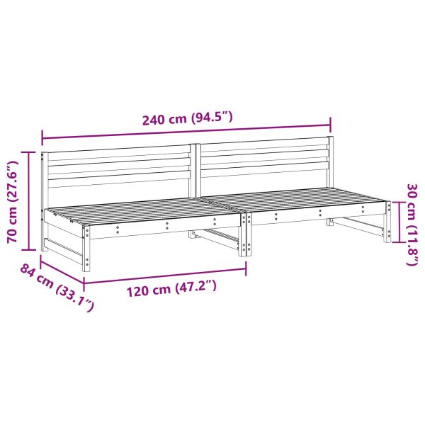 Градинен среден диван Масивна боровина Восъчен Кафяв 240 x 84 x 70 см