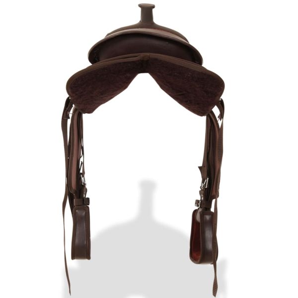 Уестърн седло, оглавник и опас, естествена кожа, 12", кафяво