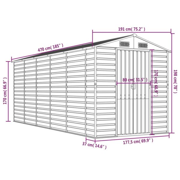 Градински навес светлокафяв 191x470x198 см поцинкована стомана