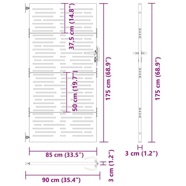Градинска порта 85x175 см, кортенова стомана, квадратен дизайн