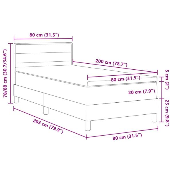 Легло с пружинирана основа Тъмен сив 80 x 200 cm текстил