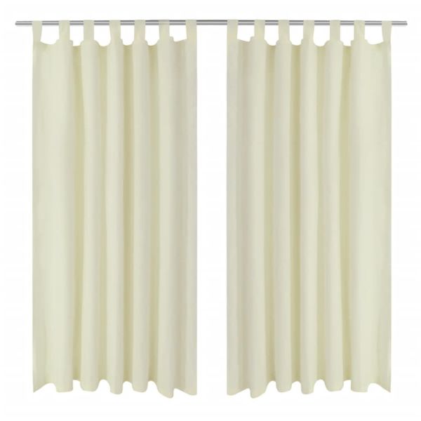 Завеси от микросатен с "уши", 2 бр, кремави, 140 x 225 см