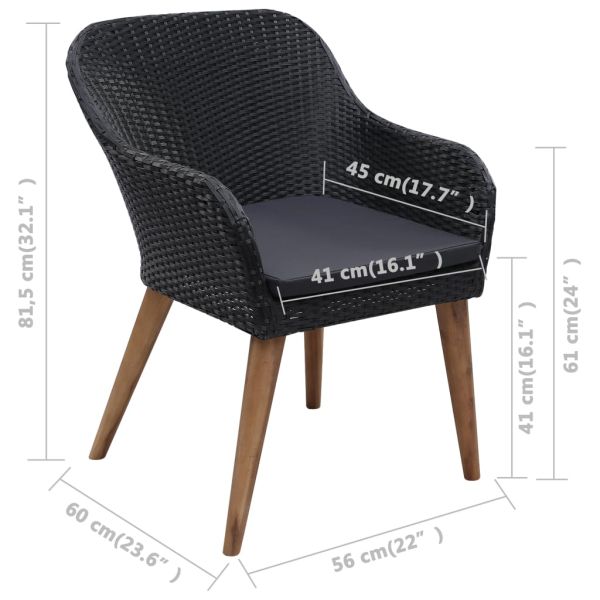 Градински комплект с възглавници, 9 части, черен полиратан