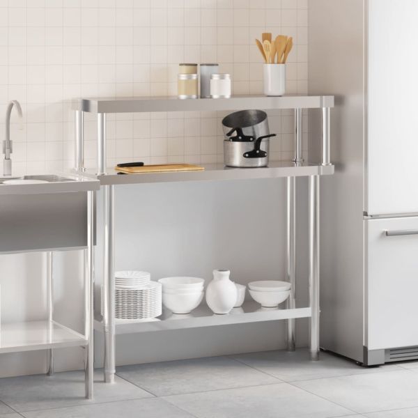 Кухненска работна маса с рафт 110x30x120 см неръждаема стомана