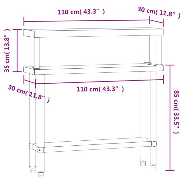 Кухненска работна маса с рафт 110x30x120 см неръждаема стомана