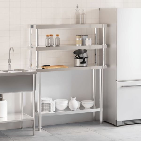 Кухненска работна маса с рафт 110x30x150 см неръждаема стомана