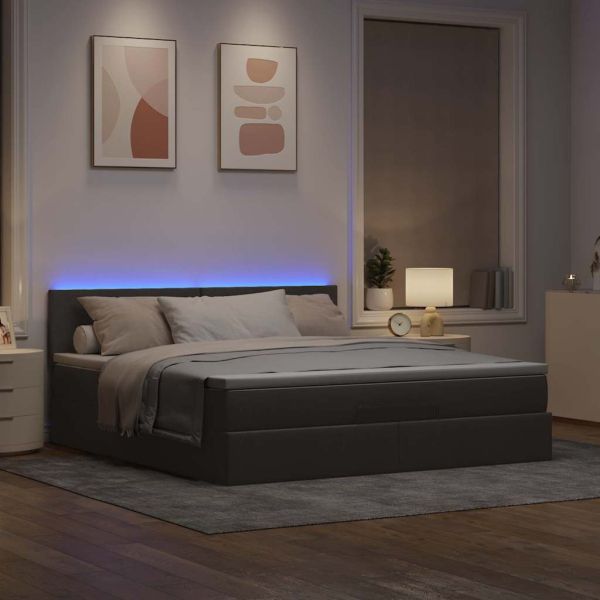 Османска легло с матрак и LED, таупе, 160x200 см, плат