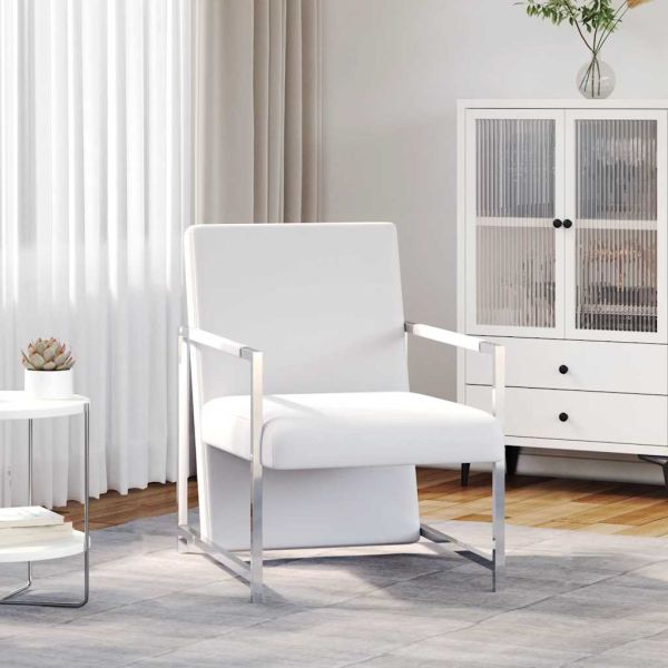 Фотьойл с хромирани крака, бял, изкуствена кожа