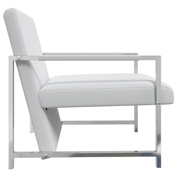 Фотьойл с хромирани крака, бял, изкуствена кожа