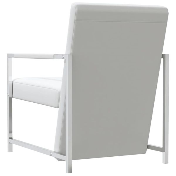 Фотьойл с хромирани крака, бял, изкуствена кожа