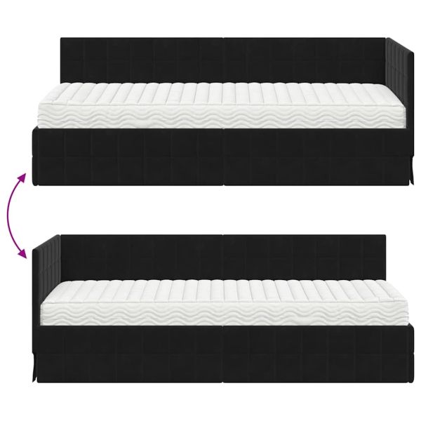 Ъглова рамка за легло с матрак с таблото 2 pcs Черно Кадифе