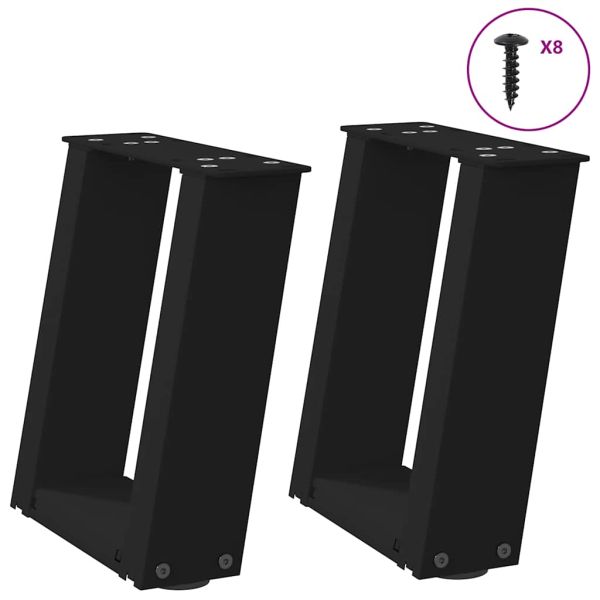 Крака за масичка за кафе, U-образни, 2 бр., черни, 30 x (30-31) см, стомана