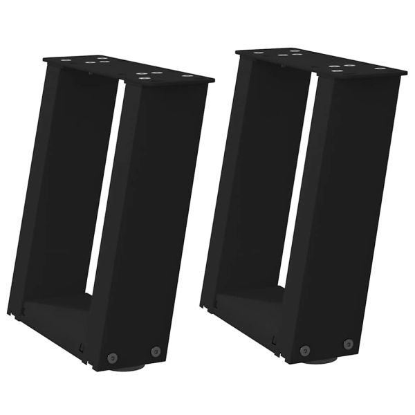 Крака за масичка за кафе, U-образни, 2 бр., черни, 30 x (30-31) см, стомана