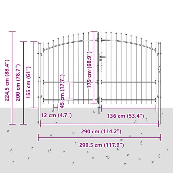 Двойна порта с заключване Woerden Сив 299,5 x 224,5 см Стомана