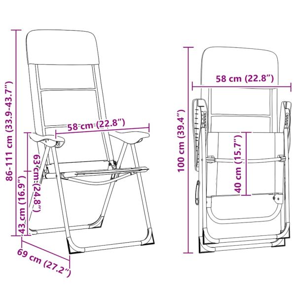 Къмпинг столове, 2 бр, сиви, 58x69x111 см, алуминий