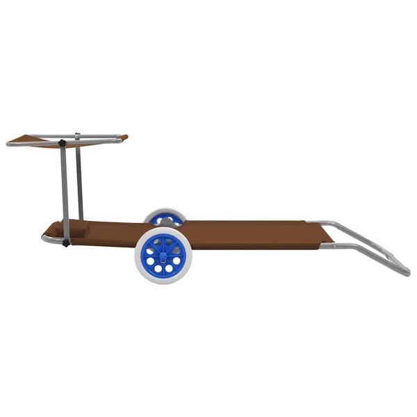 Сгъваем шезлонг с козирка и колелца, стомана, таупе