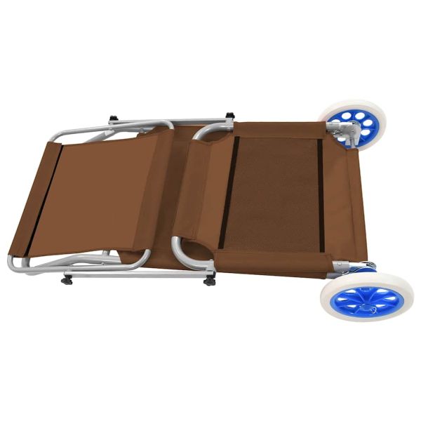 Сгъваем шезлонг с козирка и колелца, стомана, таупе