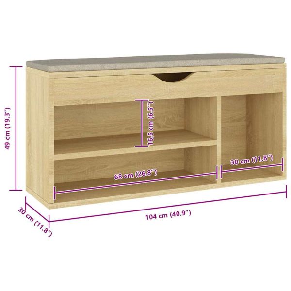 Пейка за обувки, дъб сонома, 104x30x49 см, инженерно дърво