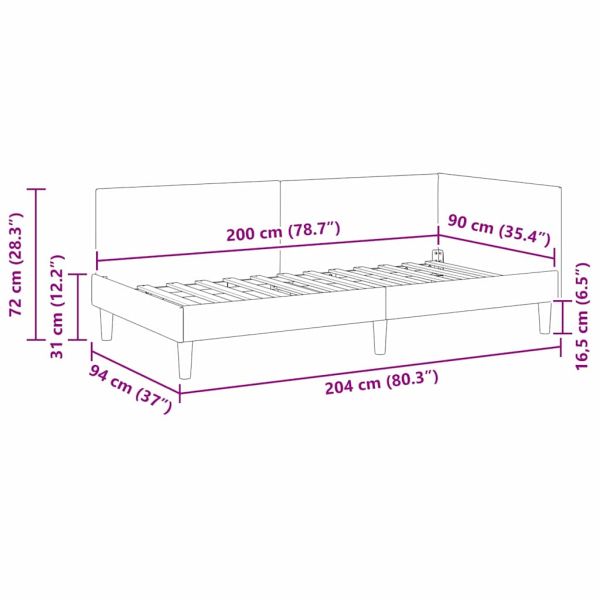 Ъглова рамка за легло с таблото Розово 90 см x 200 см Кадифе