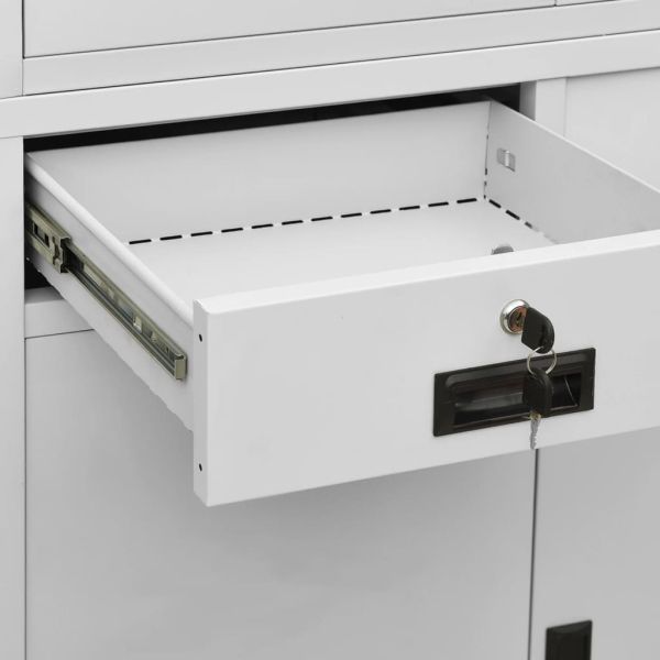 Офис шкаф, светлосив, 90x40x180 см, стомана и закалено стъкло