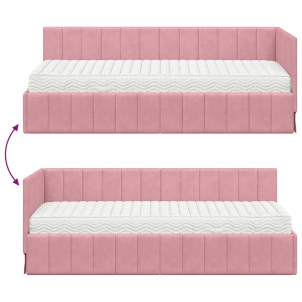 Ъглова рамка за легло с матрак с матрак 2 pcs Сив Кадифе