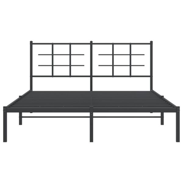 Метална рамка за легло с горна табла, черна, 150x200 см