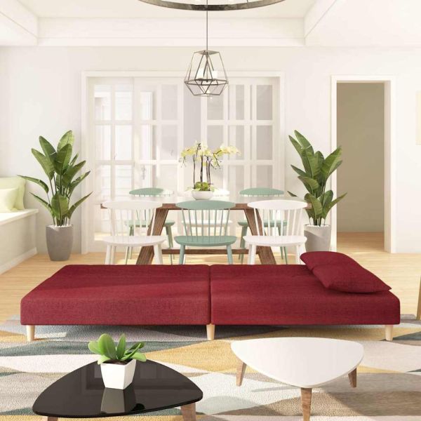 2-местно канапе с две възглавници, виненочервено, текстил